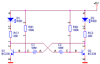Schéma dvoutranzistorového blikače